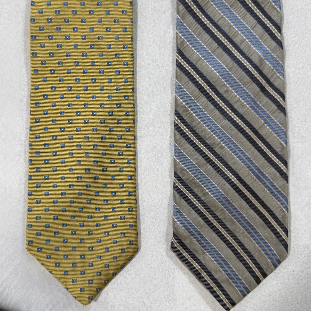 Brooks Brothers Makers Silk Ties Yellow Blue Dot Stripe Mens Neckties Lot‎ of 2
